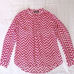 A.N.A. A NEW APPROACH Pink & White Chevron Design Medium Long Sleeve Blouse